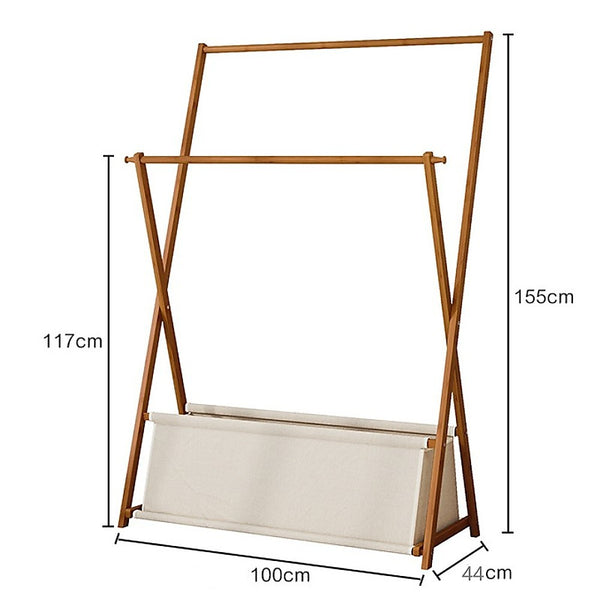 100x155cm Dark Wood Clothes Rail Garment Rack with Freestanding Storage Shelf