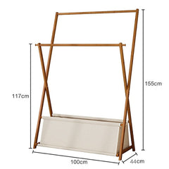 100x155cm Dark Wood Clothes Rail Garment Rack with Freestanding Storage Shelf