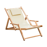 Premium Foldable Wooden Sling Chair Outdoor Patio Lounge Chair with Head Cushion