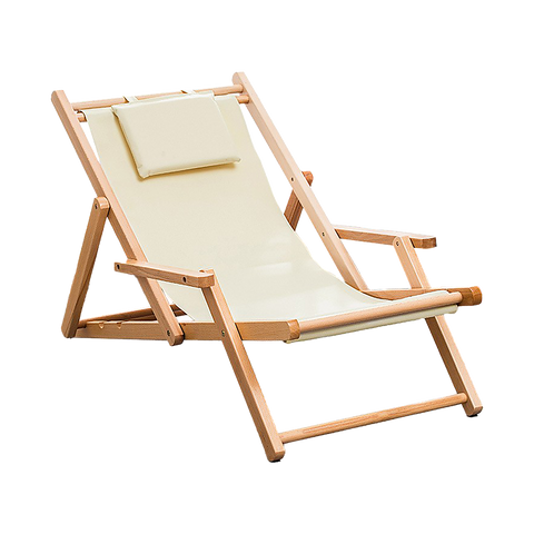 Premium Foldable Wooden Sling Chair Outdoor Patio Lounge Chair with Head Cushion