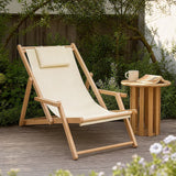 Premium Foldable Wooden Sling Chair Outdoor Patio Lounge Chair with Head Cushion