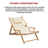 Premium Foldable Wooden Sling Chair Outdoor Patio Lounge Chair with Head Cushion