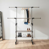 Heavy Duty Commercial Garment Rack Double Bar Rolling Collapsible Clothing Shelf