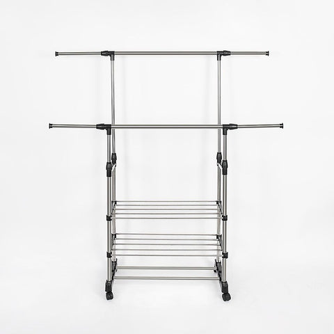 Heavy Duty Commercial Garment Rack Double Bar Rolling Collapsible Clothing Shelf