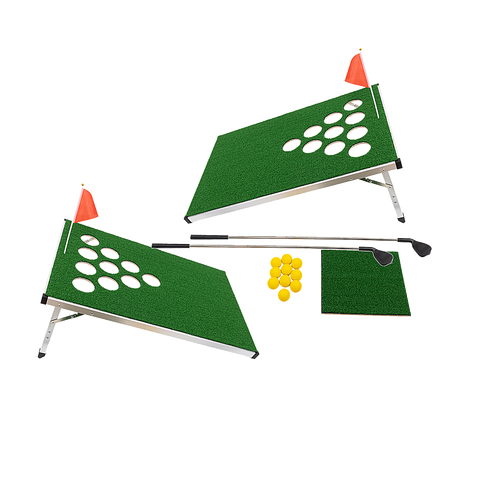 Golf Cornhole Game With Chipping Mats, Golf Balls, Putters