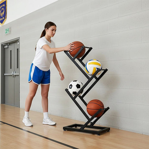 Ball Trolley Rack Display Stand For Basketball Football Storage Heavy Duty Rolling Organiser For Sports Equipment