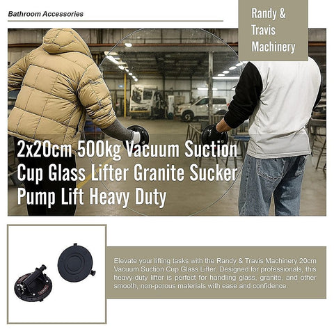 2x20cm 500kg Vacuum Suction Cup Glass Lifter Granite Sucker Pump Lift Heavy Duty