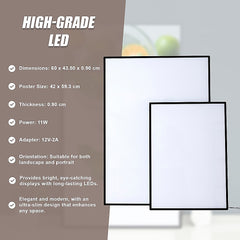 A2 LED Slim Advertising Lightbox Sign Wall-Mounted Poster Board Menu Frame