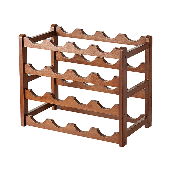 Bamboo Wine Rack Free Standing 15 Bottles with 6 Glasses Holder Storage in Brown