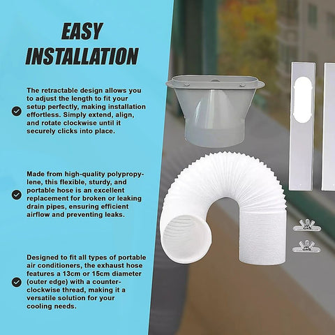 Portable Air Conditioner Window Kit – Exhaust Hose Adaptor Pipe & Slide Plate