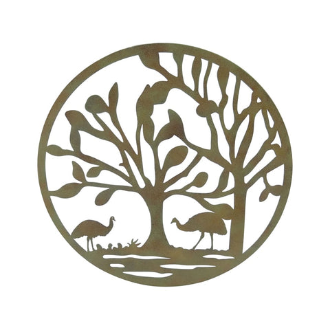 Lasercut Round Emu Family Metal Wall Art 60cm