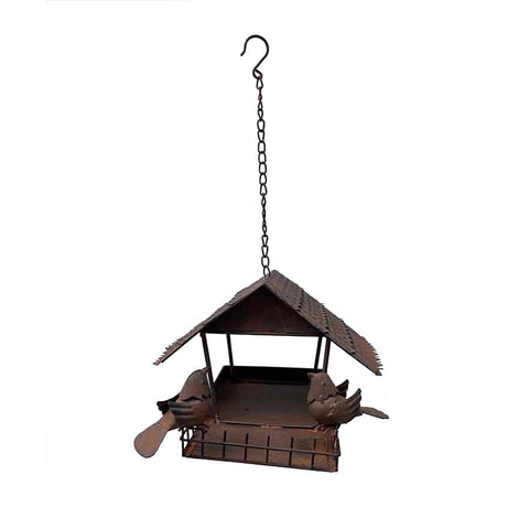 Rust Hanging Birdhouse w 2 Birds 42cm