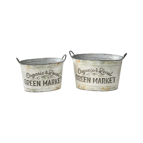 Set 2 Oval Organic Market Planter Storage Buckets 38cm
