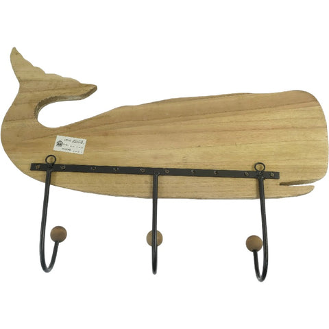 Handcrafted Whale Wall Hanging w 3 Hooks 56cm