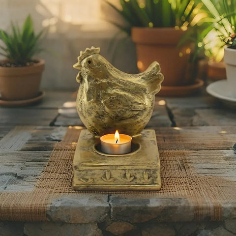 Antique Gold Chook Tealight Candle Holder 11cm