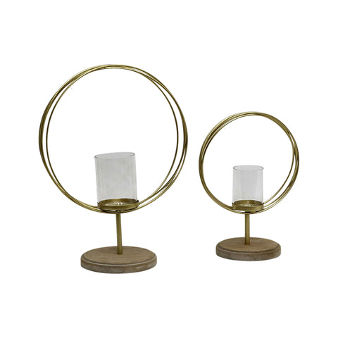 Set 2 Aura Candle holders on Timber Base 38cm