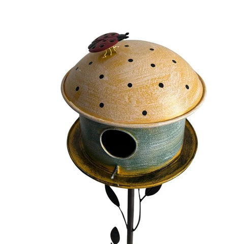 Birdhouse w Leaf on Leafy Garden Stake 109cm