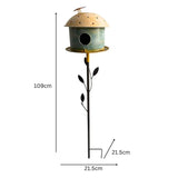 Birdhouse w Leaf on Leafy Garden Stake 109cm