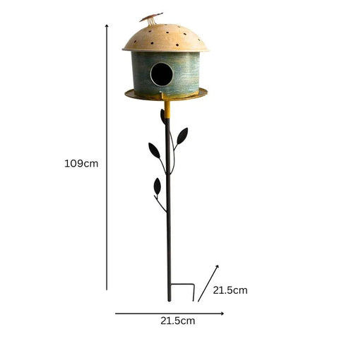 Birdhouse w Leaf on Leafy Garden Stake 109cm