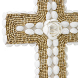 Handcrafted Shell & Narrow Weave Border Wall Hanging Cross 30x3cm