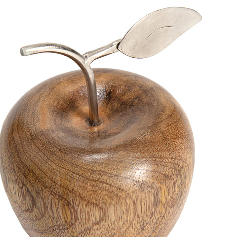 Set 2 Asst Handcrafted Apple & Pear W Antique Silver Leaf 17cm