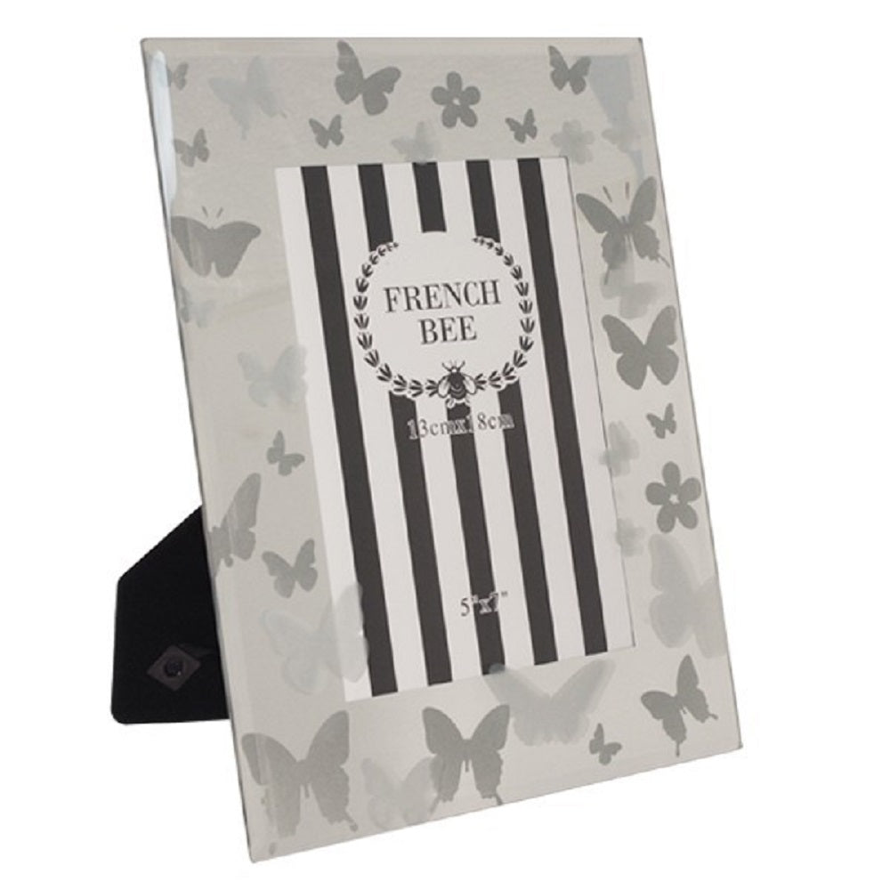 Butterfly Photo Frame 5''x7'' Glass Front Gold 21cm
