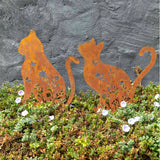 Set 2 Rust Sitting Cat Garden Stakes 37x46cm