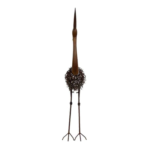Rust Crane Bird 'Looking Up' Statue 38cm