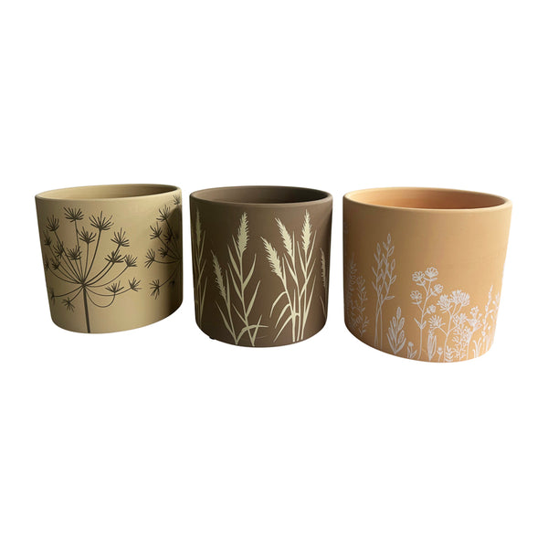 Set 3 Asst Flowergrass Design Planters w Hole + Plug 17cm