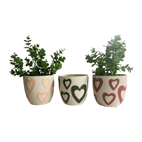 Set 3 Assorted Colour Heart Planters w Hole + Plug 13cm