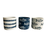 Set 3 Assorted Fish / Stripe Planters w Hole + Plug 14cm