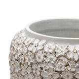 White Flower Embossed Planter w Hole + Plug 25cm
