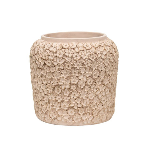 Dusty Pink Flower Embossed Planter w Hole + Plug 25cm