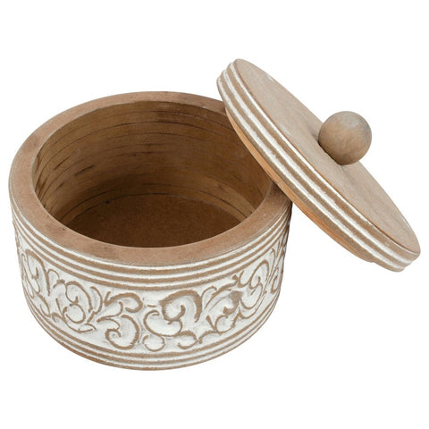 Round Carved White Trinket Box w/ Lid 17x14cm