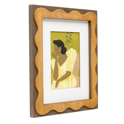 Sitting Lady in Striped Dress Frammed Wall Art 30cm
