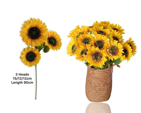 bulk 24 Artificial Sunflower 3 Heads 90cm