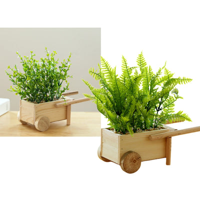 Set 2 Artificial Greenery in Timber Cart 17x23cm