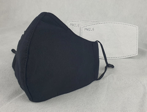 NEW Cotton Cloth Face Mask w 2 Filters Reusable Washable Adjustable 3Ply Black