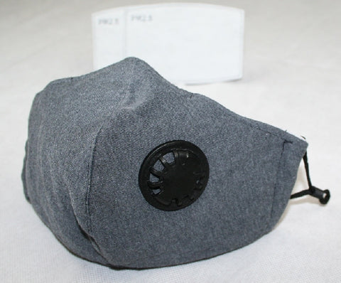 Cotton Cloth Face Mask w 2 Filters Reusable Adjustable 3Ply Grey