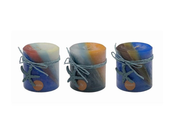 bulk 48 Ocean Views Pillar Candle Assort 7cm