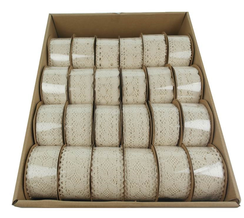 Bulk 36 Cotton Lace Ribbon 3 Assort Display Box