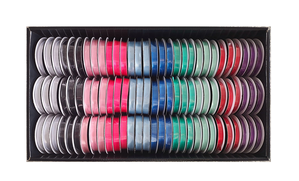 bulk 90 Roll Satin Ribbon 4.5mt 10mm Displayed Box