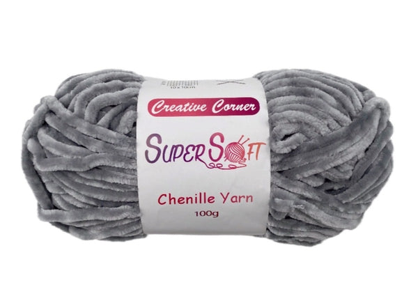 bulk 12 Light Grey Super Soft Chenille Yarn 100G