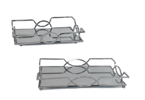 Set 2 Rectangle Silver Mirror Tray 31cm