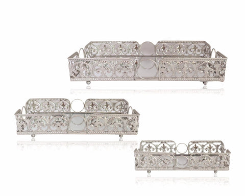 Set 3 Silver Rectangle Metal Tray 32cm
