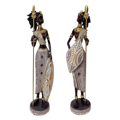 Set 2 African Warrior Statue 2 Assorted 8x33cm