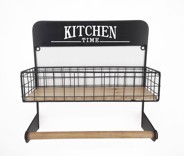 Wooden Kitchen Basket W Hanging Rail 35x35cm