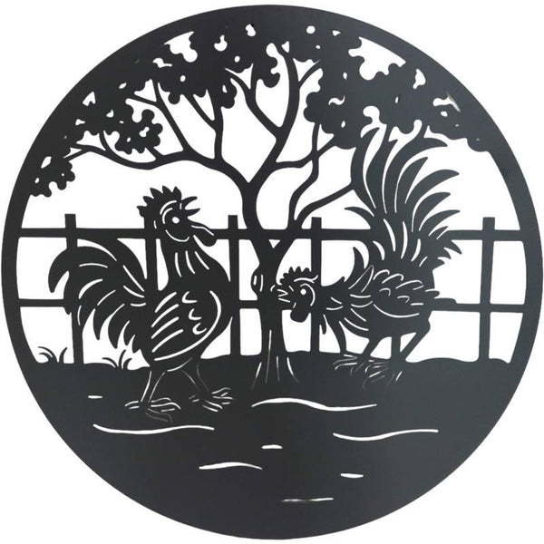 Set 2 Happy Rooster Metal Wall Art 98x98cm