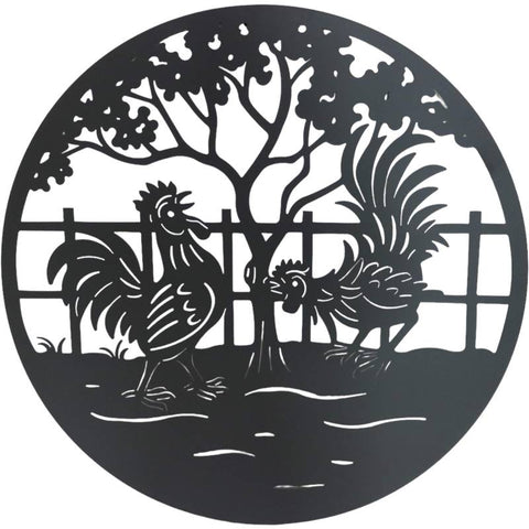 Set 2 Happy Rooster Metal Wall Art 98x98cm