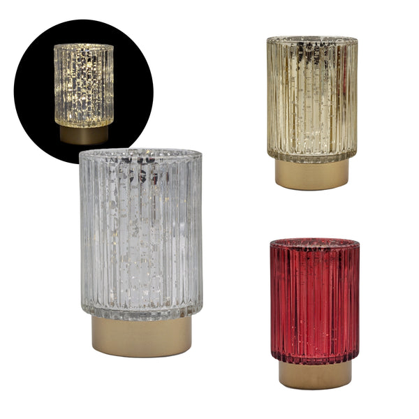 bulk 12 Light Up Metallic Glass Holder Assort 13cm
